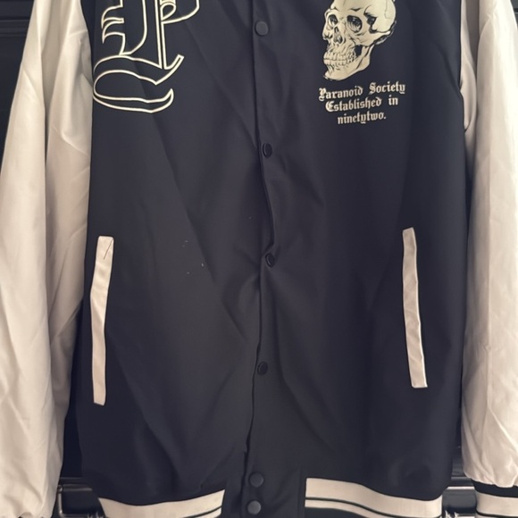Classic Black and White Varsity Bomber Jacket - Picture 5 of 5